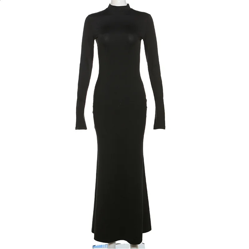 Autumn Winter Backless Sexy Party Club Black Bodycon Maxi Dresses Outfits for Women Long Sleeve Y2K Dress Vestido Streetwear 250319