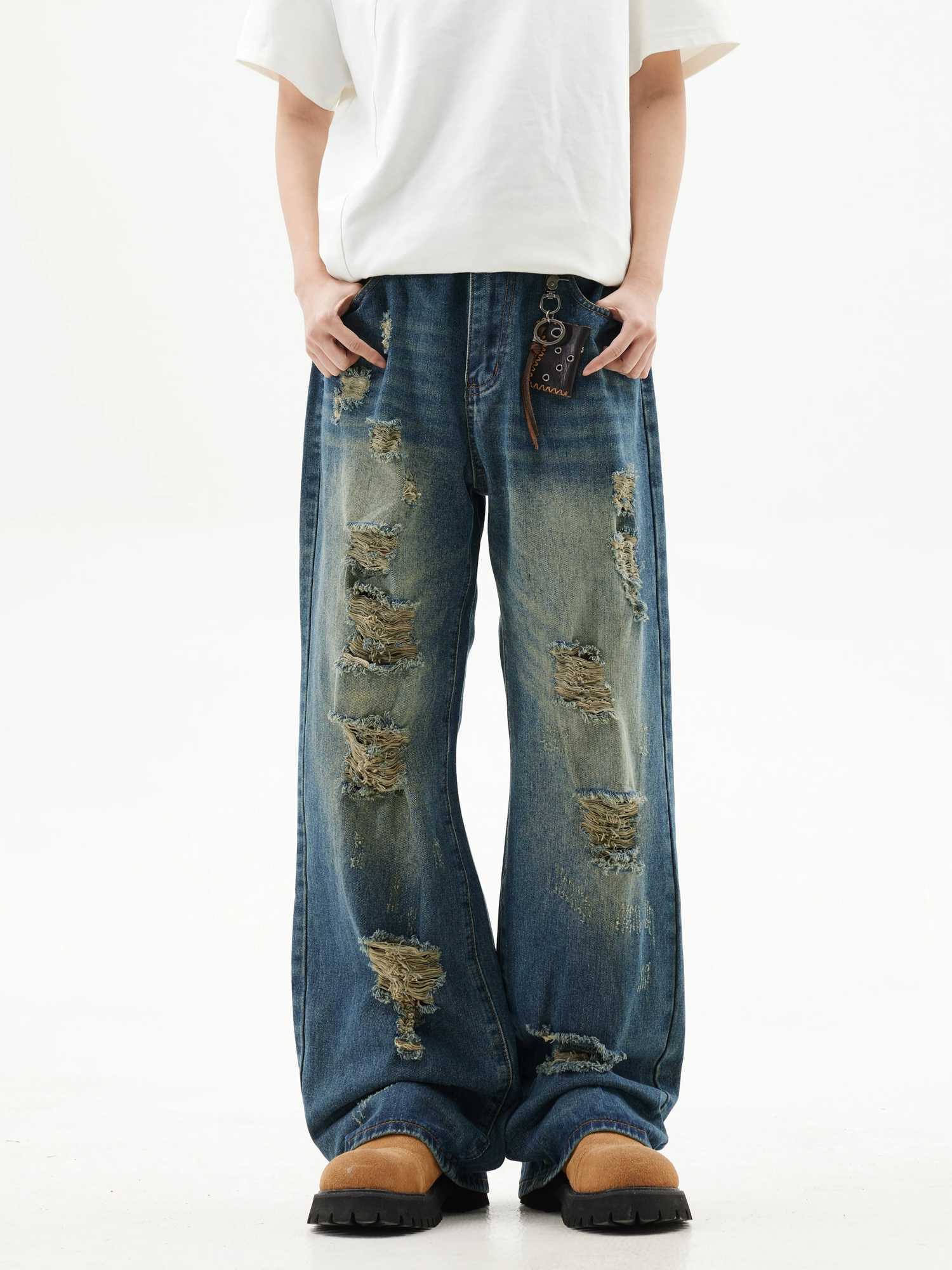 AMBION ESPECT American Printed Straight Jeans Street Retro Mens and Womens Loose Trouser Trend Ropa HombreT250319