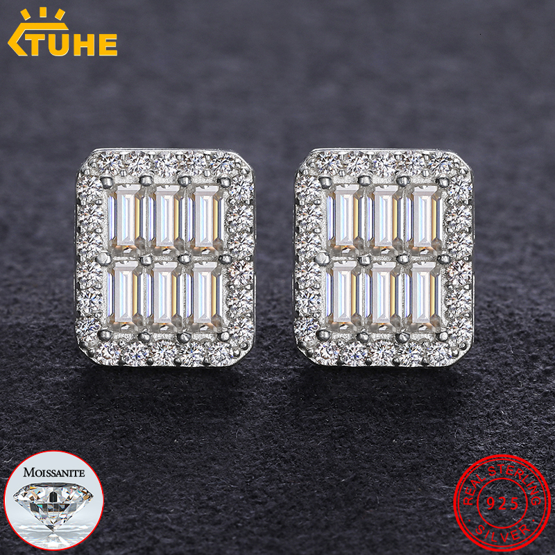 Top Quality 100% Square 925 Silver Earrings Fashion Classic VVS1 Baguette Moissanite Earring For Women Jewelry