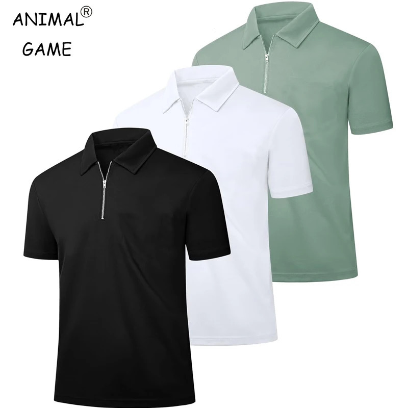 Summer Mens Quarter Zip Short Sleeve Casual Polo Shirts Collared T-Shirt Lightweight Streetwear Solid Color Lapel Top 250320