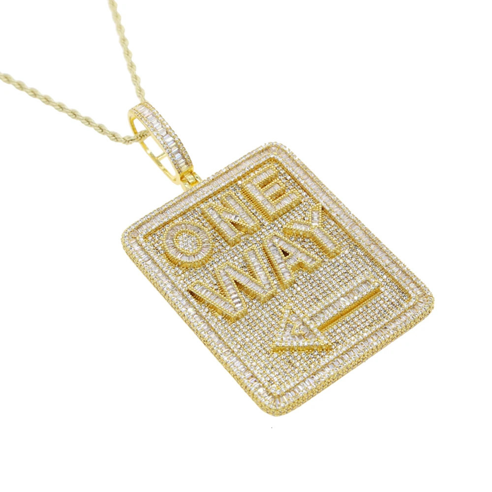 Iced Out Bling Direction Signs Pendant Necklace Cubic Zirconia Letter One Way Charm Men Fashion Hip Hop Jewelry 250320