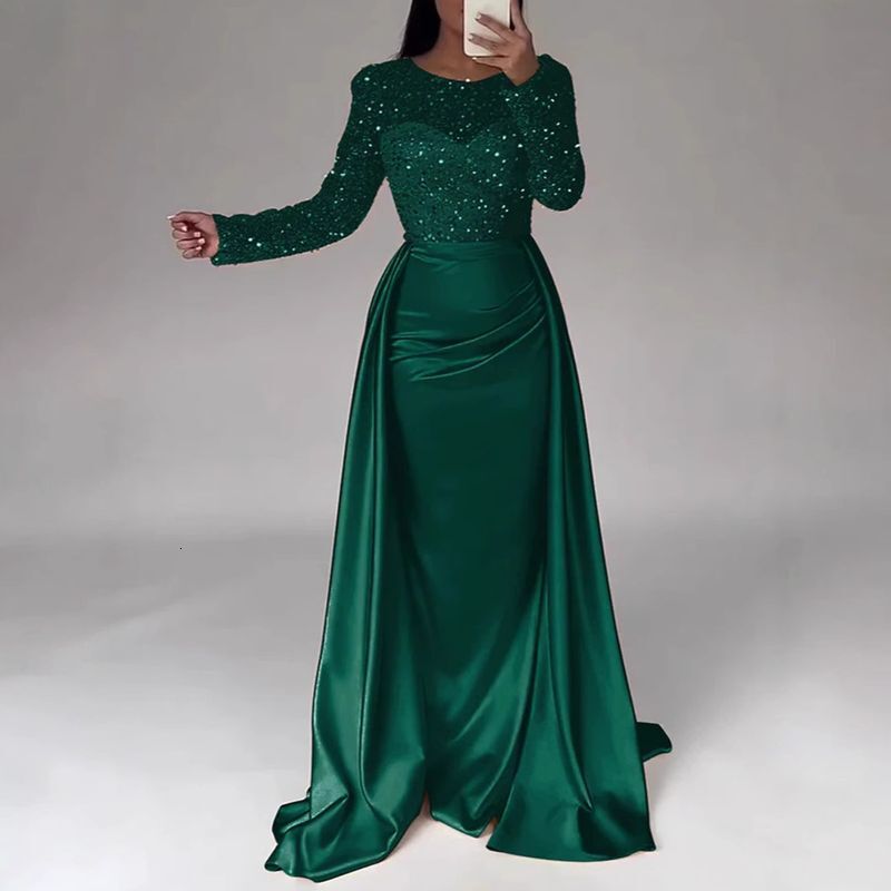 Clothing Women's Banquet Long Sleeved Temperament Socialite Annual Meeting Host Aura Queen Sequined Evening Dress