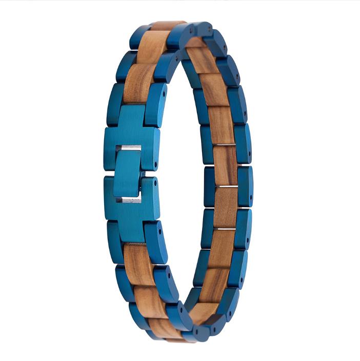 Men Walnut Chain Bracelets Jewelry Gifts Wood and Steel Bracelet Solid Wood Bracelet