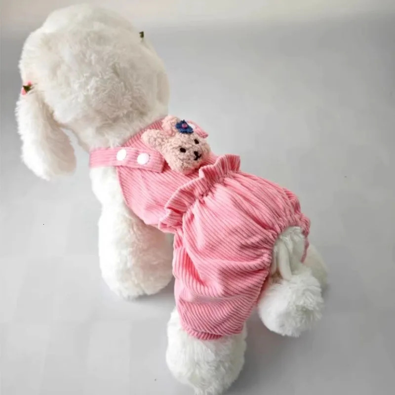 Cute dog jumpsuit uniform pink and yellow striped Chihuahua pet coat small midrange XXL pajamas 250318