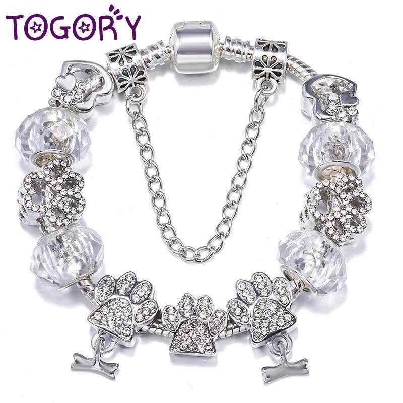 Special Offer Brand Charm Bracelets Fits Crystal Dog Paw Beads Bracelet Bangles For Women Kids Bijoux Pulseras Jewelry Gift