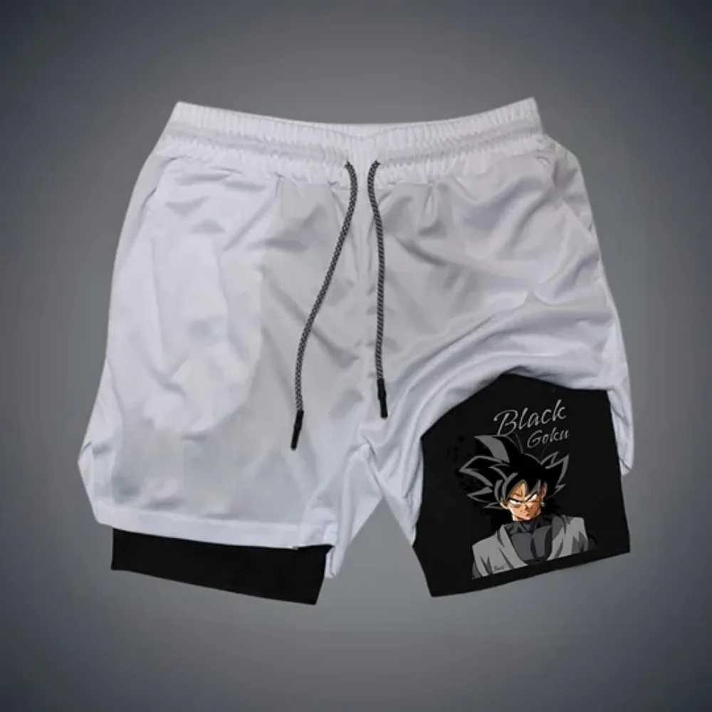 New Muscle Fitness Exercise Vacation Two Men Running Leisure Double layer Cartoon Printed Shorts Training Fast Drying Anti leakage W250319