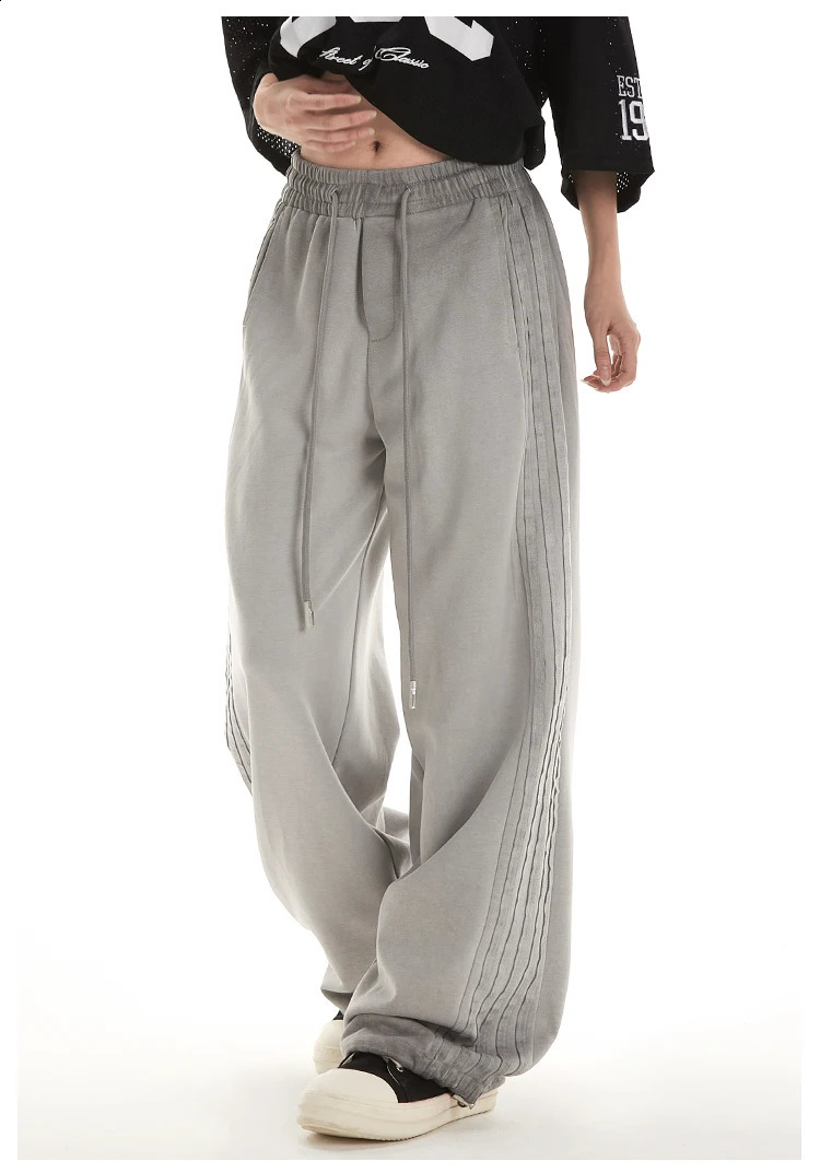 Womens striped autumn/winter pocket pants retro sports pants Harajuku aesthetics Y2k umbrella pants high waisted Trouser clothing 250319