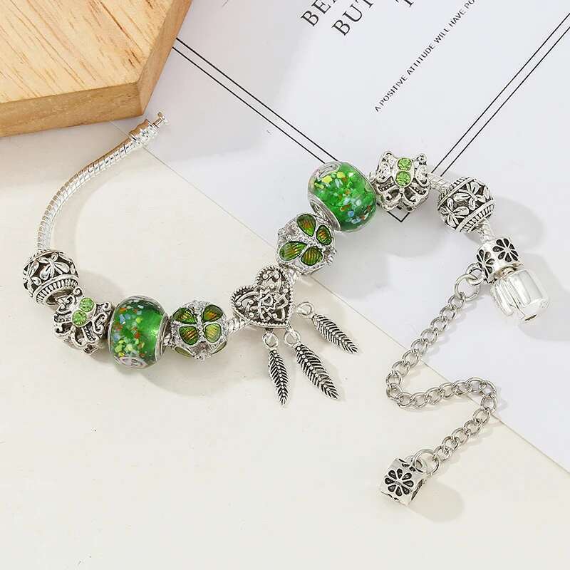 Cryatal Butterfly Pendant Charm Bracelet Female With Green Murano Glass Beads Bracelet For Women Men Jewelry Gift Dropshipping