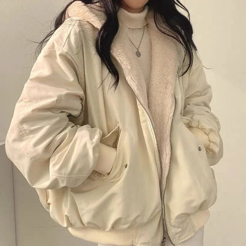 2024 Autumn Thicken Parka Casual Hooded Jacket Winter Comfortable DoubleLayer Korean Style Simple Solid Warm Cute Coats 250319