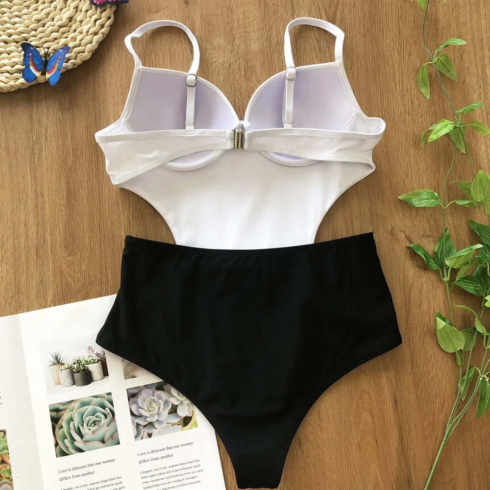 Vigoshely Sexy Push Up Swimwear Women Retro One Piece Swimsuit Female High Waist Belt Monokini Hollowed Bathing Suit Swim 250319