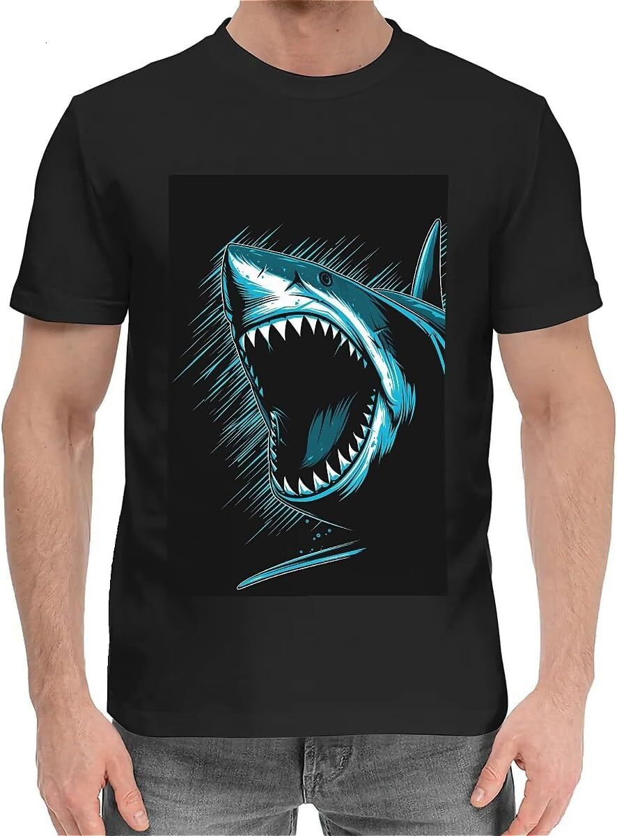 T shirt for Mens Mens Novelty T-Shirts Blue Shark Graphic 2D Print Summer Short Sleeve Graphic Tee Casual Tops Clothes cool