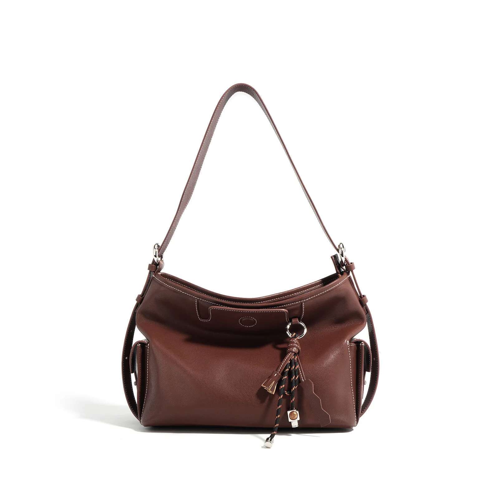 High-End Genuine Leather Bucket Bags For Women Fashion Versatile Commuter Shoulder Bag Solid Color Lady Handbags