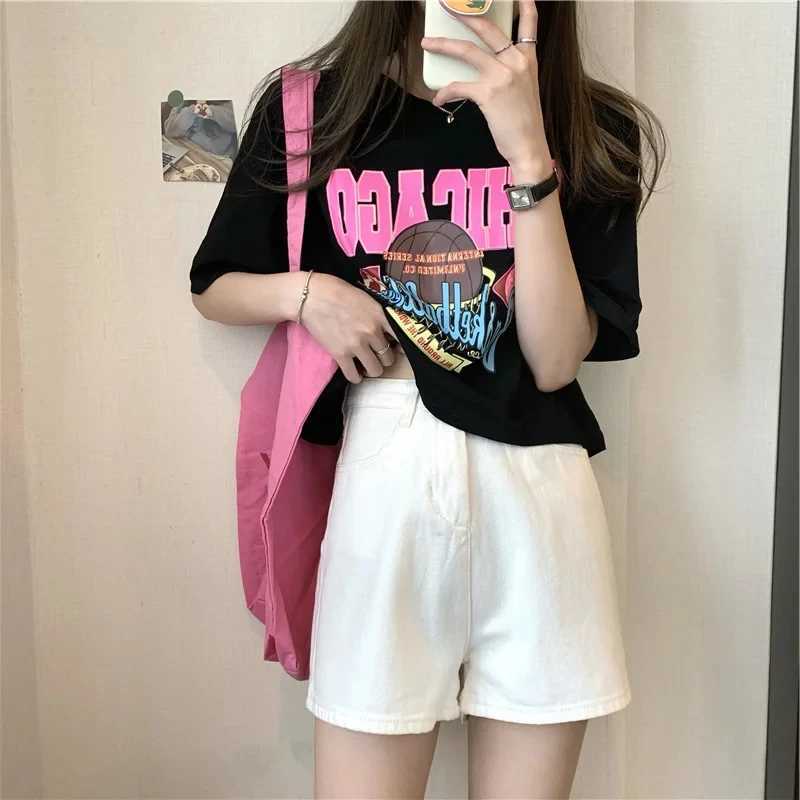 American Fashion Brand T-shirt Women Loose Cotton T Shirt Top Ins Trendy Casual Gyaru Niche Inner Wear Short Sleeve SummerT250320