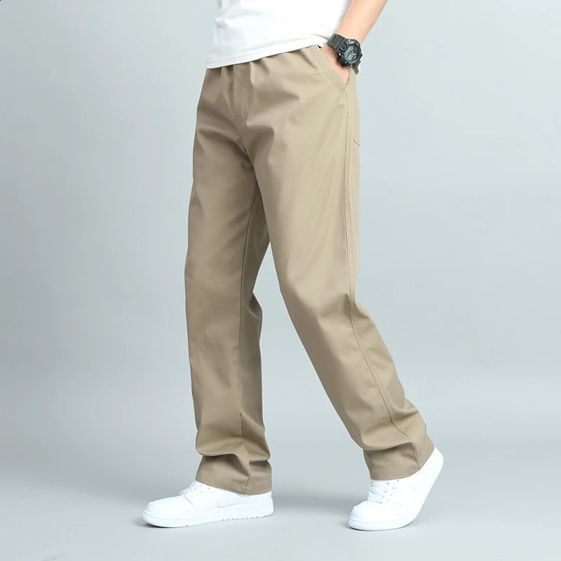 Large mens casual cotton pants loose fit straight with multiple pockets jogging summer and autumn 250319