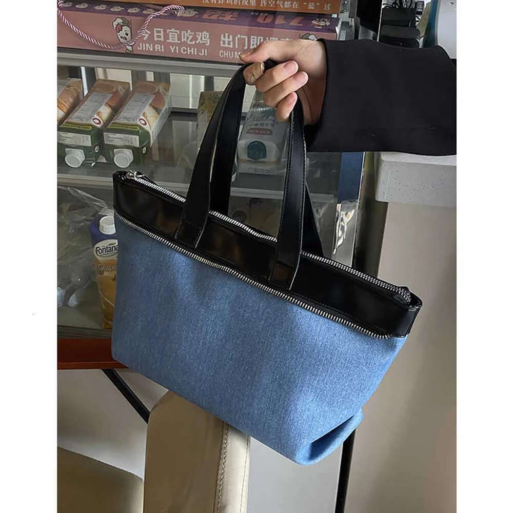Women Large Capacity Shoulder Bags 2025 Casual Contrast Denim Blue Totes Bag Lady Versatile Commuting Daily Pack Hand-Held Tote