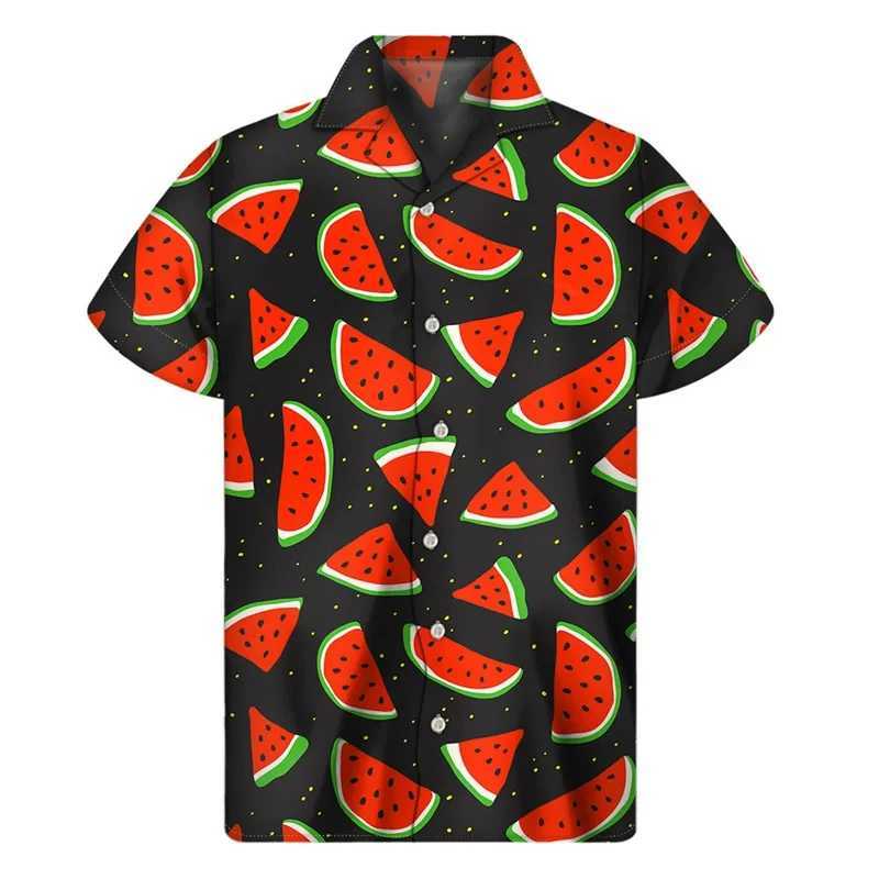 Tropical watermelon graphic Hawaiian shirt summer street short sleeved 3D printed fruit button shirt mens lapel shirt M250320