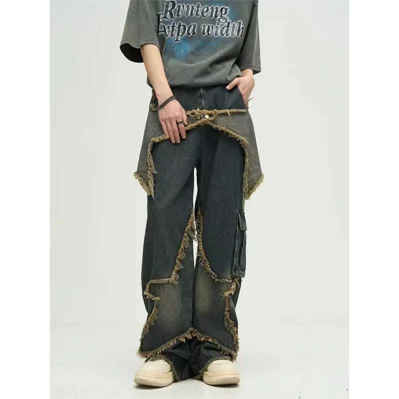 Star Design Sensitivity niche American style retro jeans trend brand European American high street pants unique crossoverT250319