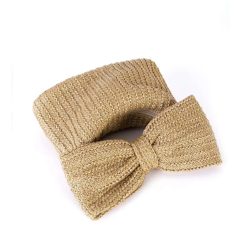 Summer Straw Woven Clutch Bag Women Bow Purse Vacation Beach Tote Party Wedding 2024 Zipper Evenging Handbags 250314