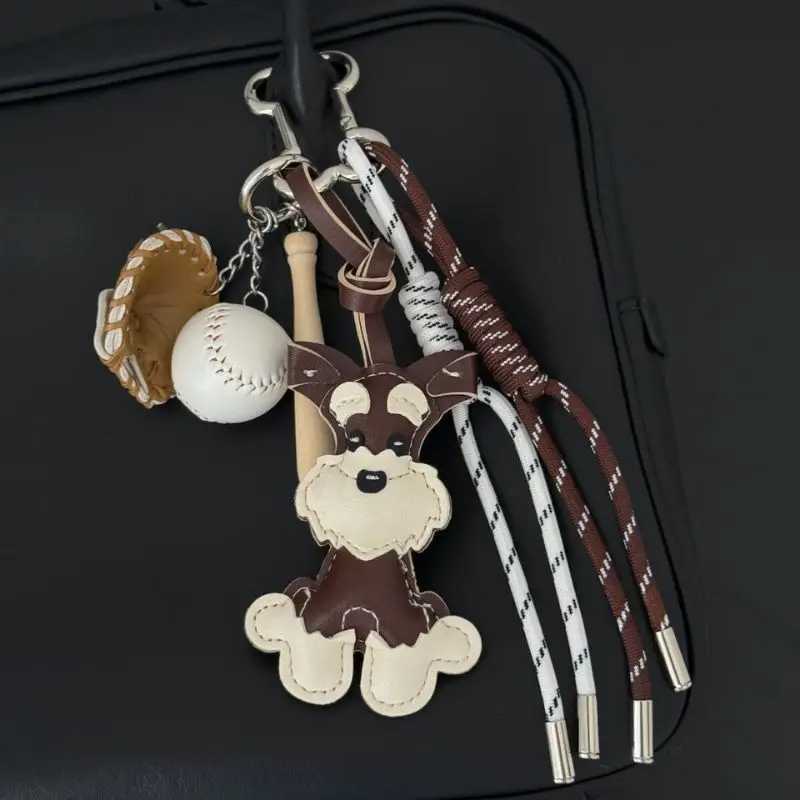 Cartoon PU Animal Keychain Cute Schnauzer Keychain Female PU Leather Dog Pendant Keychain Backpack Pendant DecorationXJ250319