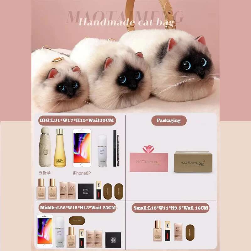 Women Exquisite Shoulder Underarm Bags Siamese Cat Cute Plush Crossbody Bag Female Winter Autumn Handbags Hot