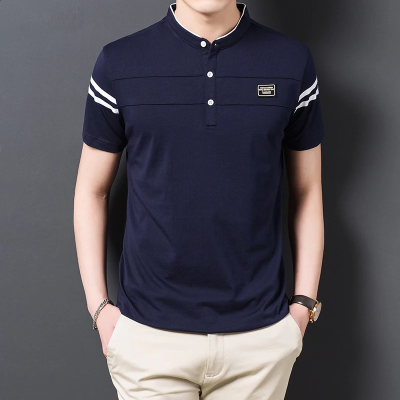 Mens summer fashion POLO Tshirt casual cotton breathable top stand collar short sleeved Korean comfortable 250318