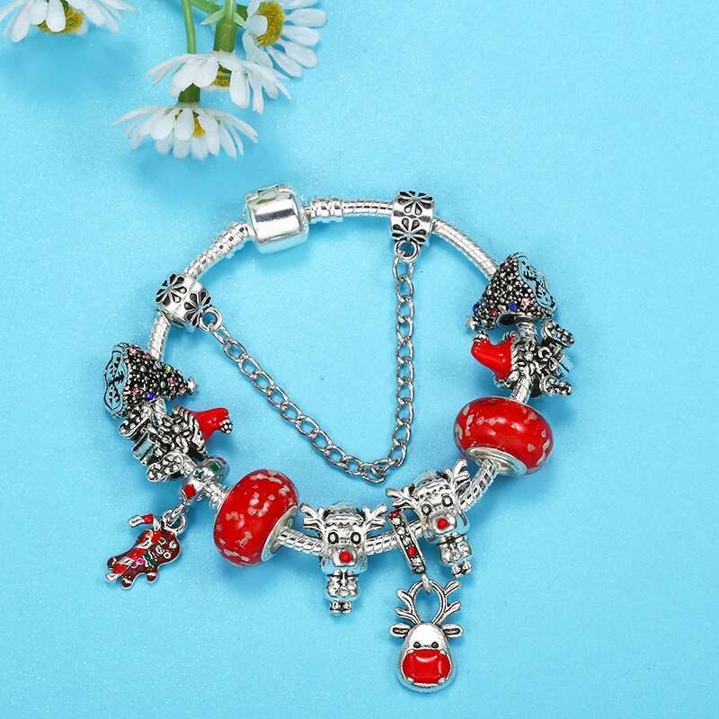 Silver Color High-Quality Christmas Styles Charm Bracelet For Women Kids With DIY Elk Beads Bracelets Jewelry Gift Dropshipping
