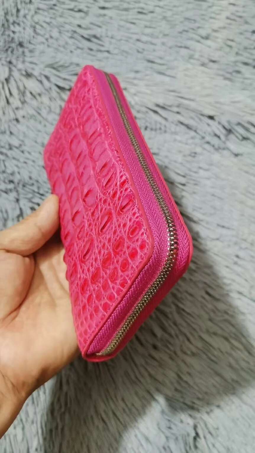 2024 New Crocodile Lady Wallet Genuine Leather Pink Long Purse Fashion Zipper Clutch 45