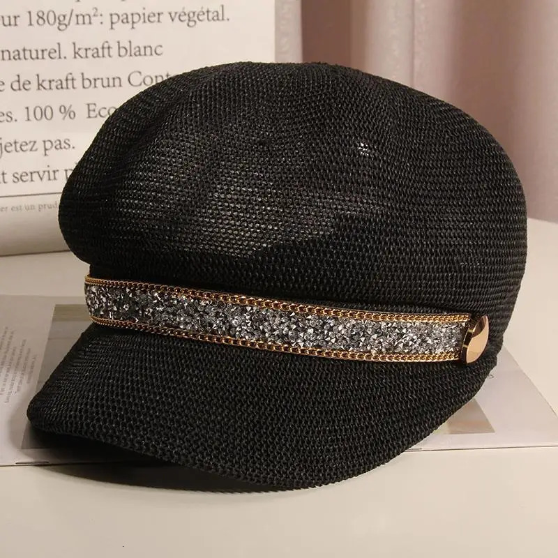 Breathable Octagonal Hats For Women Ladies Summer Shining Hollow Mesh sboy Cap Painter Beret Sun Straw Hat Boinas Para Mujer 250320