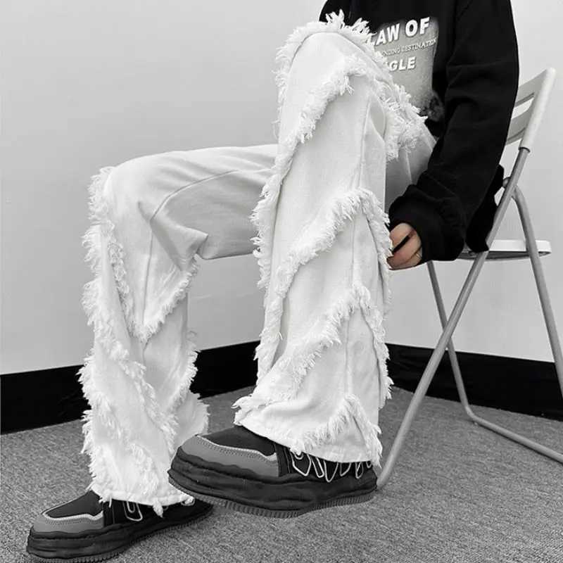 High Street Hip Hop Mens and Womens Fashion Personalized Hair Straight Leg Jeans Couple Loose Retro Casual Pants y2kT250319