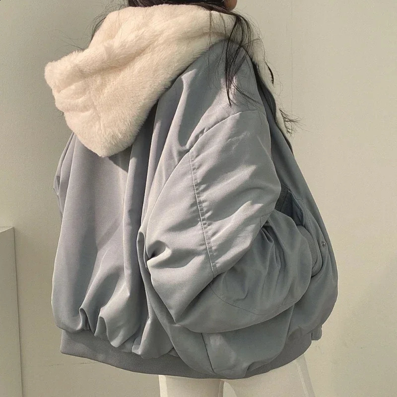 2024 Autumn Thicken Parka Casual Hooded Jacket Winter Comfortable DoubleLayer Korean Style Simple Solid Warm Cute Coats 250319