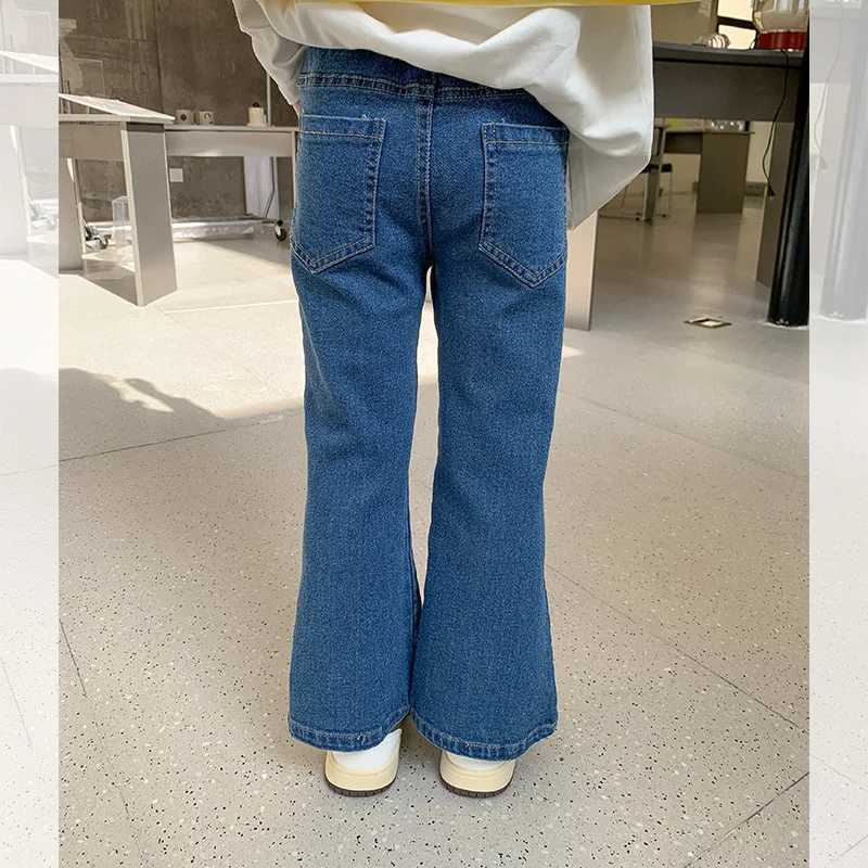 Girls Elastic Slim Fit Denim Pants 2024 Autumn Korean Version Washed Soft Denim Fashionable Bell Bottom Pants for ChildrenT2502320