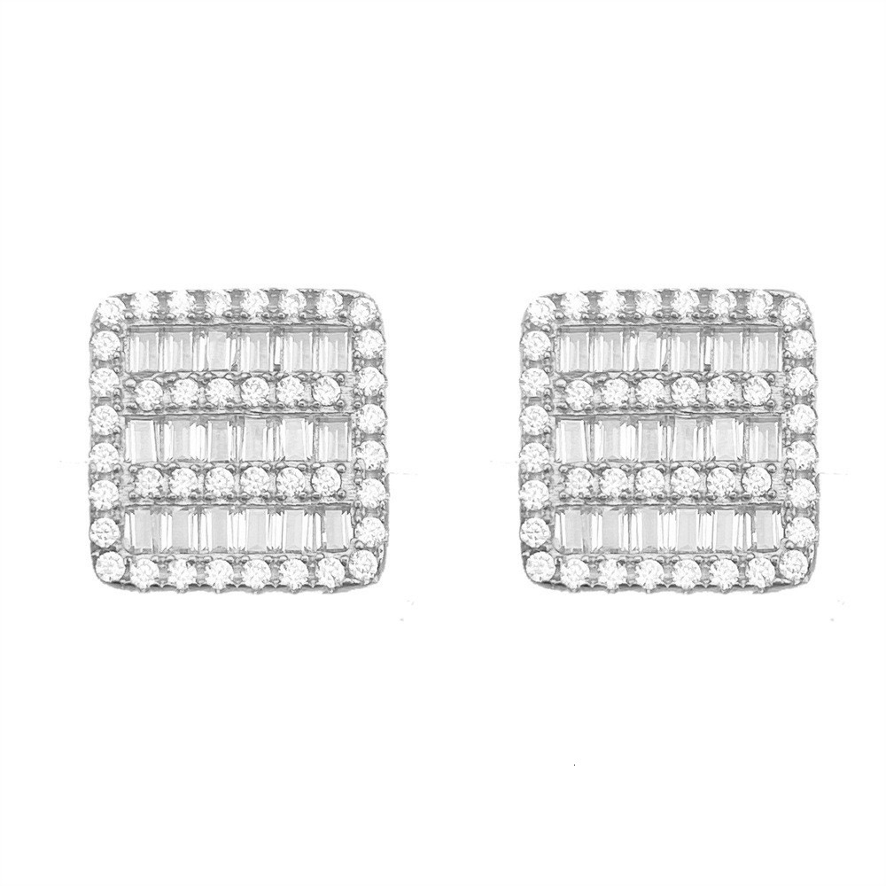 Iced Moissanite Buguette Square Earrings Screwback 14k Gold Plated Hiphop Jewelry 925 Sterling Silver Diamond Stud Earrings Gift