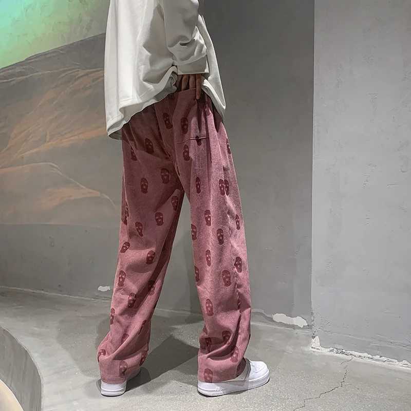 Baggy Corduroy Men Wide Pants Spring Fashion Design Print Trousers Hiphop Straight Sweatpants Oversized Bottoms Man Y2k ClothesT250319