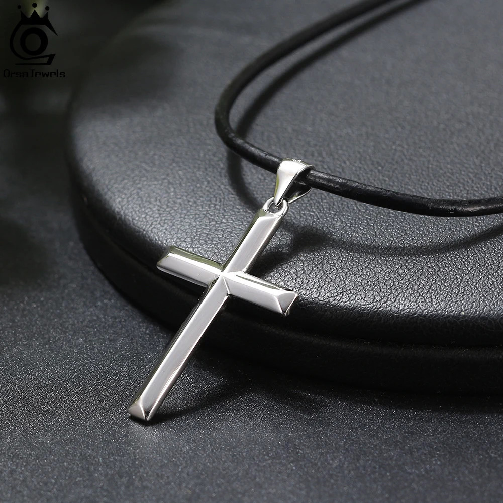 ORSA JEWELS Classic 14K Gold Cross Pendant Necklace for Men Women 925 Sterling Silver Necklace Christian Religious Jewelry NMN01 250318