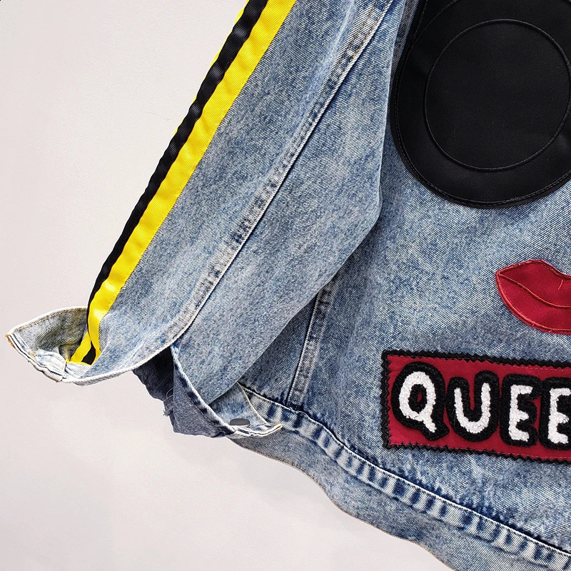 Sparkling loose denim jacket for girls high school party jeans Coats womens womens nightclub jacket Chaqueta Mujer 250317