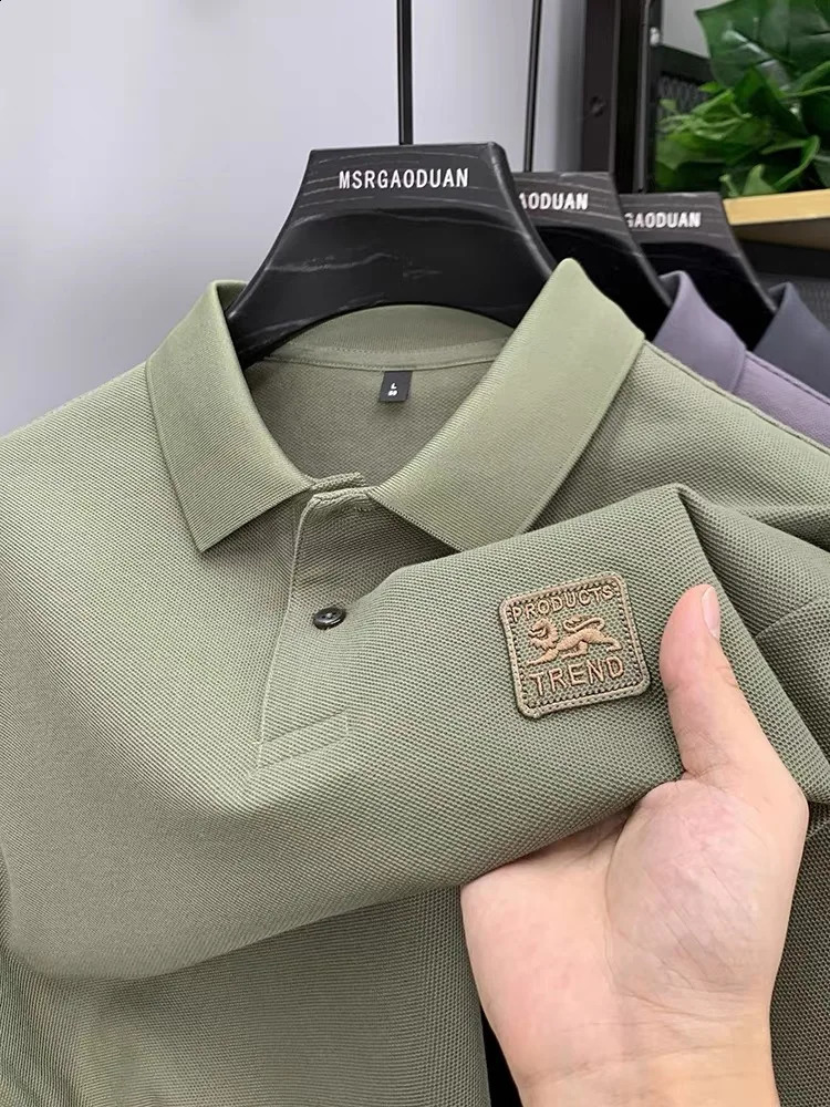 High quality ice silk mens short sleeved breathable polo shirt summer fashionable embroidered casual lapel T-shirt 250319