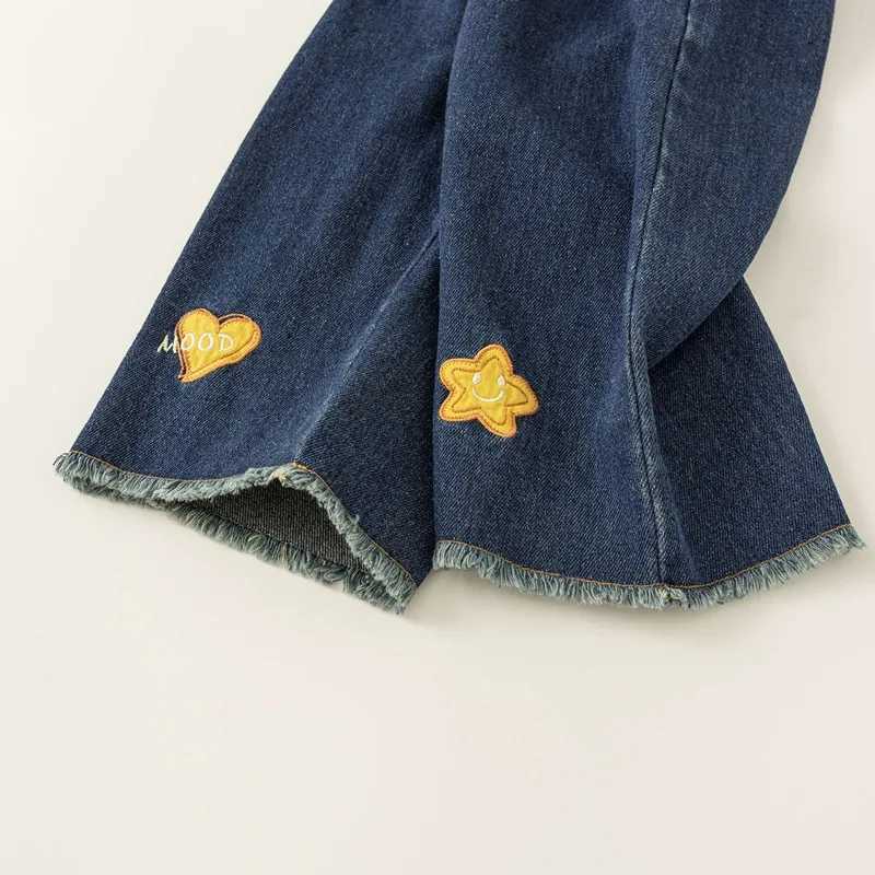 New Embroidered Girls Jeans T shirt Danning Pants 2025 Spring Summer Loose Pants Straight Jeans Girls Kids JeansT250326