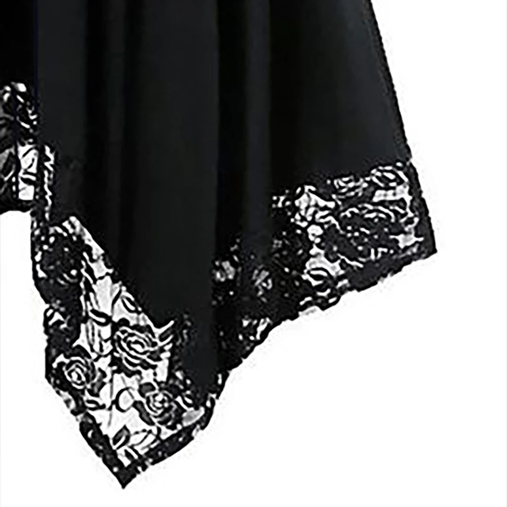 Gothic Black Skirt Womens A-Line Skirts Retro Irregular Lace Patchwork Hem Elastic Waist Half Skirts Femme Halloween Streetwear 250320