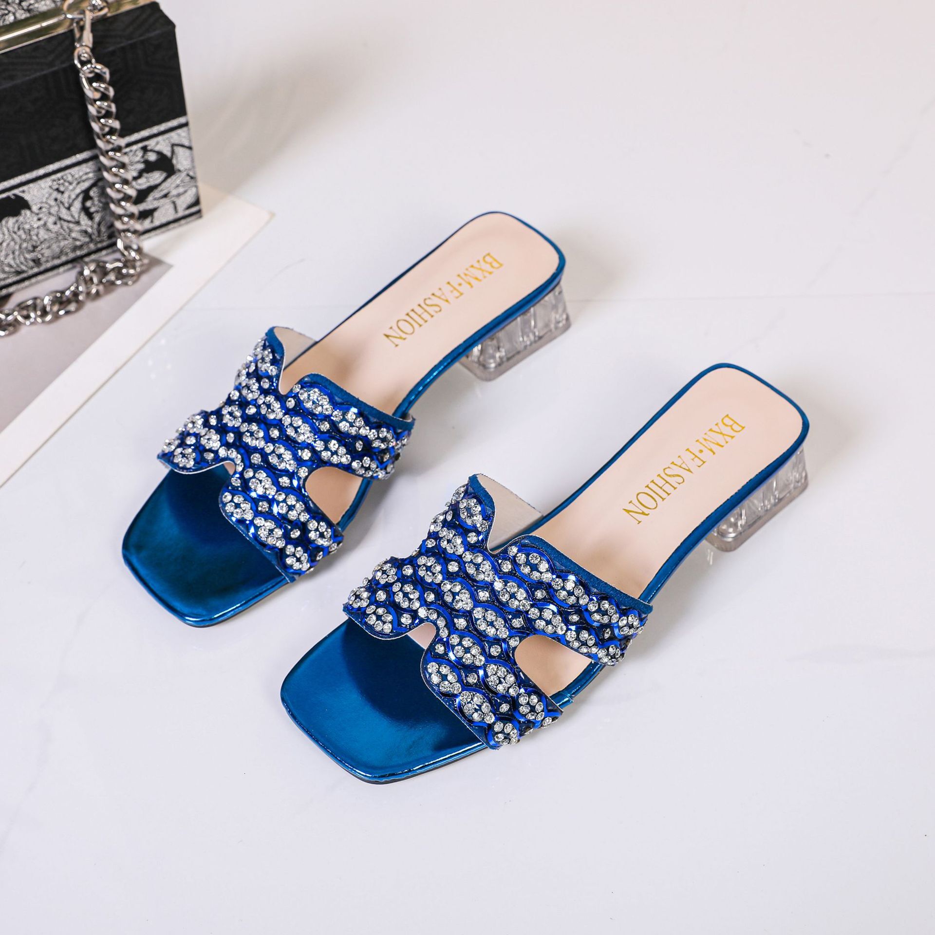 Designer Slippers 2025 New Sandal Diamond Shaped High-heeled Slippers For Women's Spring Square Toe Fashion Women's Sandals Trendy Outdoor H