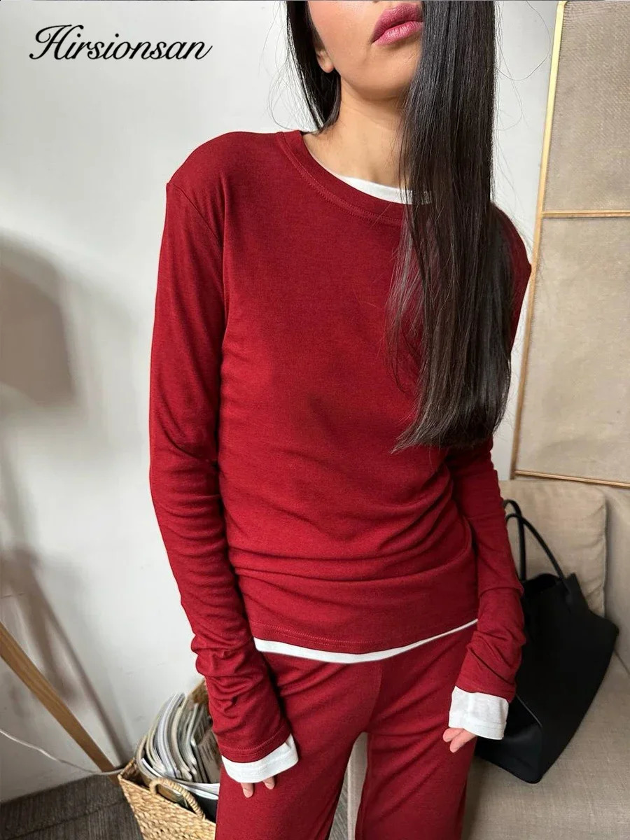 Hirssionsan Modal Soft Loose Set Womens Casual Two piece Long Sleeve T-shirt and High Waist Dress Set 250318