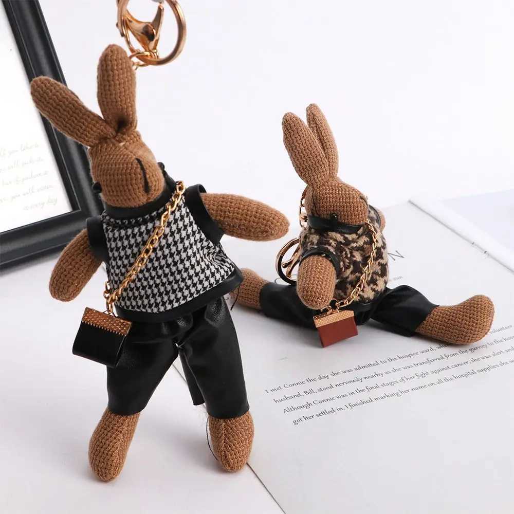 Korean creative Lady Rabbit Keychain cute long foot rabbit exquisite doll car key chain bag Pendant GiftXJ250319