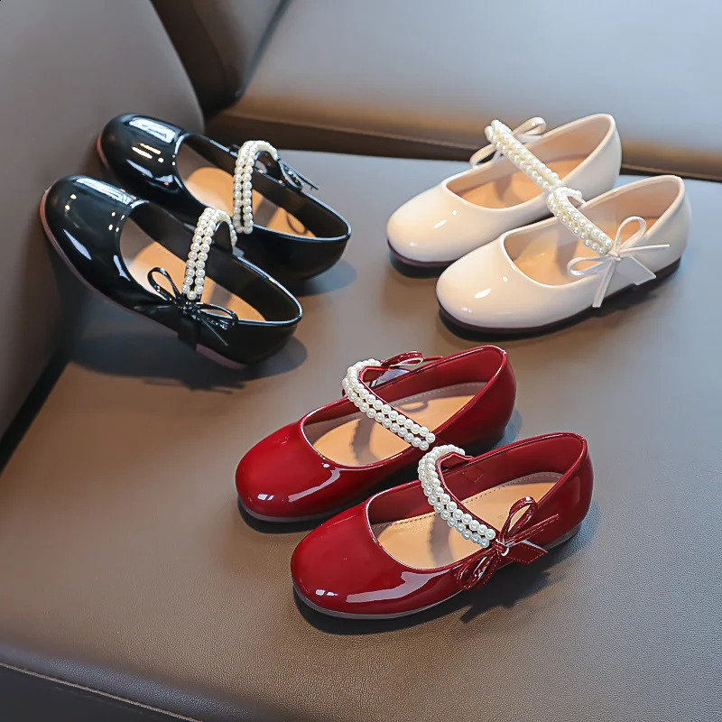 Fashion Bow Girl Princess Shoes 2025 Spring Childrens Leather Shoes Flat Bottom Anti Slip Baby Kids Casual Shoes 250319