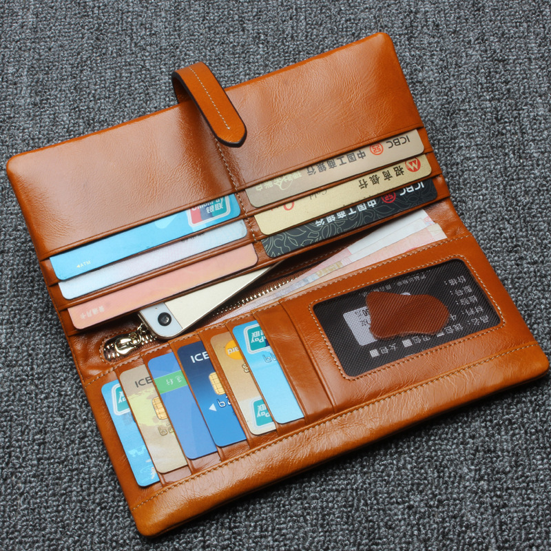 RFID New Zipper Long Women S Wallet Large Capacity Head Layer Men S Handbag Change Shoulder Bags