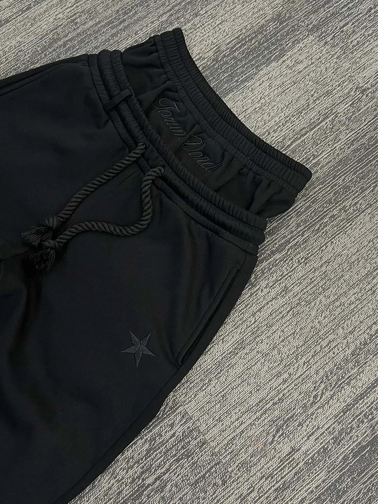 Vintage Y2K Star Embroidery Sweatpants Mens 2025 Summer Fashion Drawstring Loose Straight Pants Men Casual Double Waisted Pants 250319