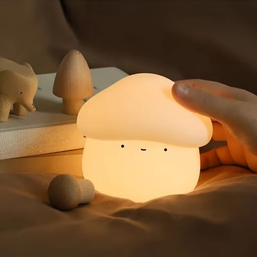 Cute Silicone Rechargeable Bedside Timing Function Touch Table Lamp Mushroom Night Light for Bedroom 250319