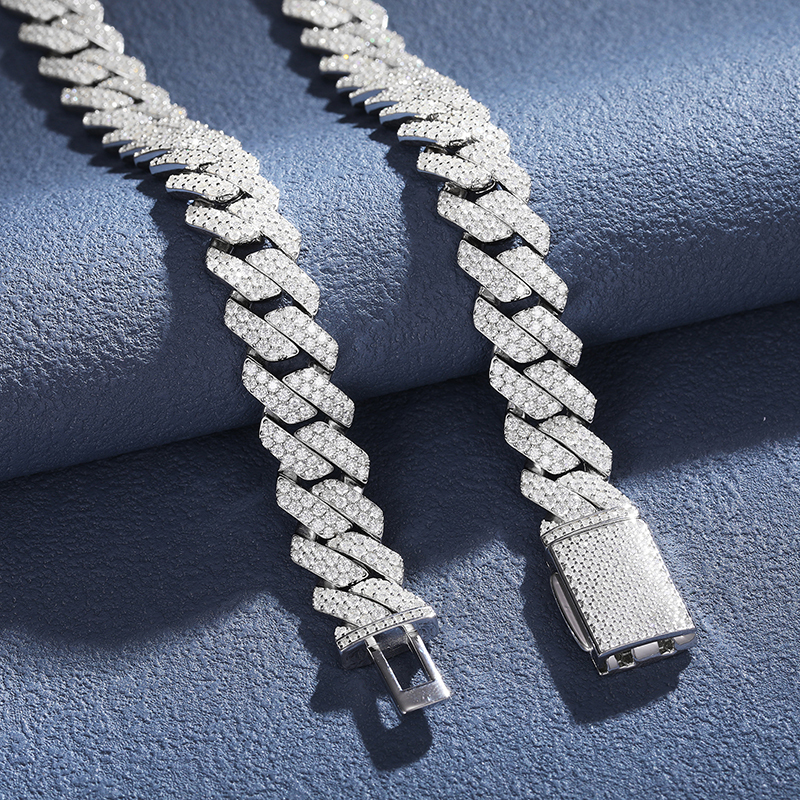 TU HE High Quality Unisex Hip Hop 14MM-23mm Cuban Chain Necklace Moissanite 925 Silver For Men Hip Hop Jewelry
