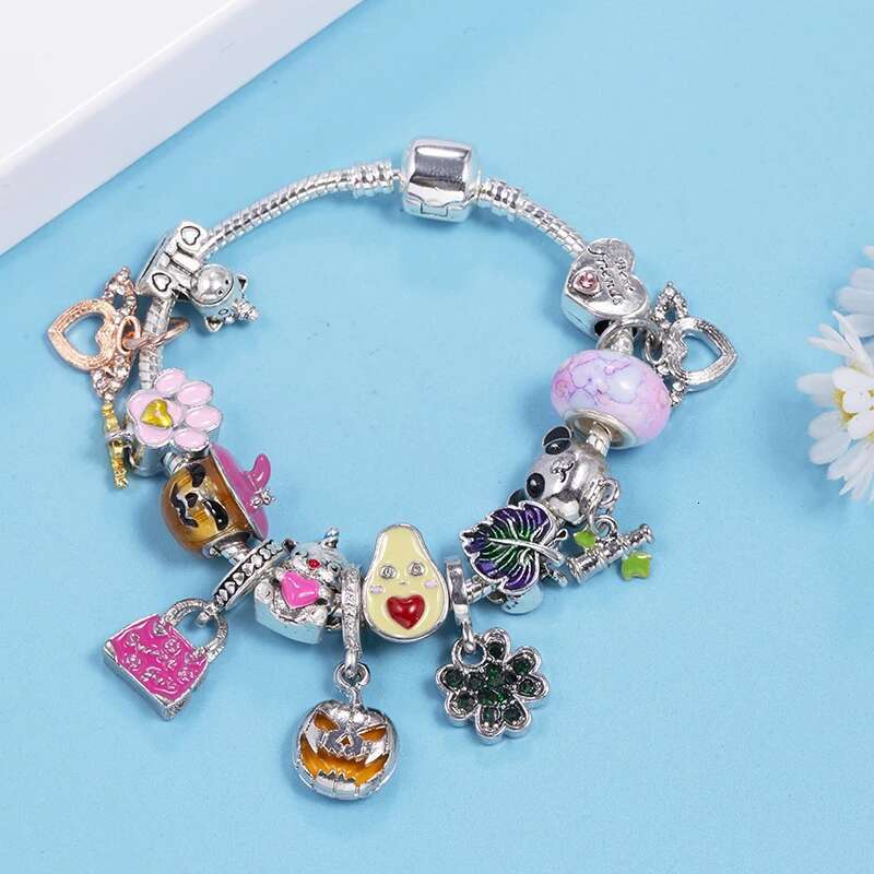 New Fashion Charm Bracelets Fits DIY Colorful Leaf Heart Beads Bracelet Bangles For Women Bijoux Pulseras Jewelry Gift Wholesale