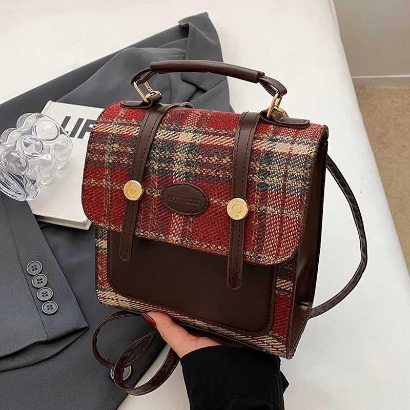 Girl Retro 100 Handbag British Style Womens Casual Checkered Small Backpack with Good Person Pendant Decoration Y250319