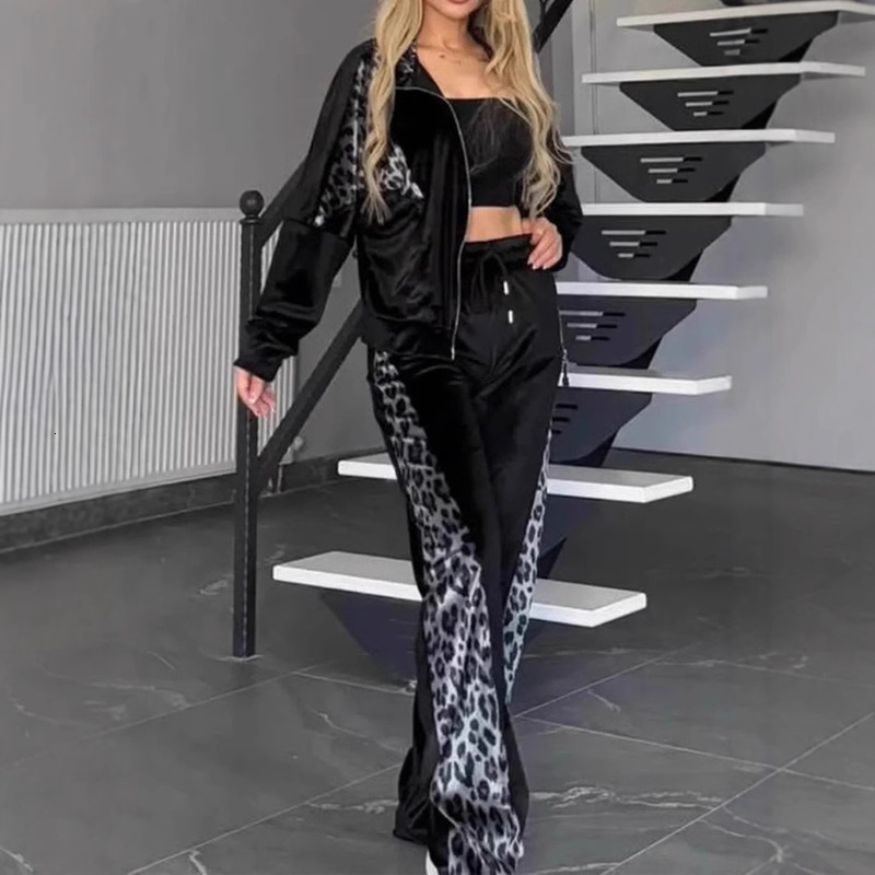 2025 New Leopard Print Contrasting Long Sleeved Home Suit Set
