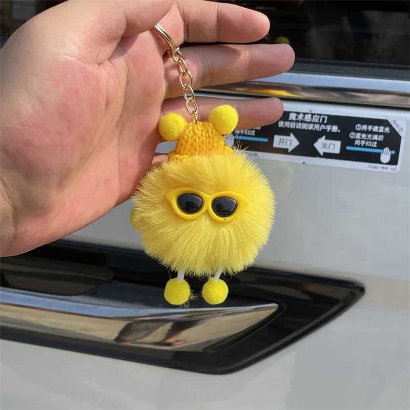 Plush small coal ball keychain cute black gray pink mink pendant creative bag car metal keychain girl boy lover lanyard giftXJ250319